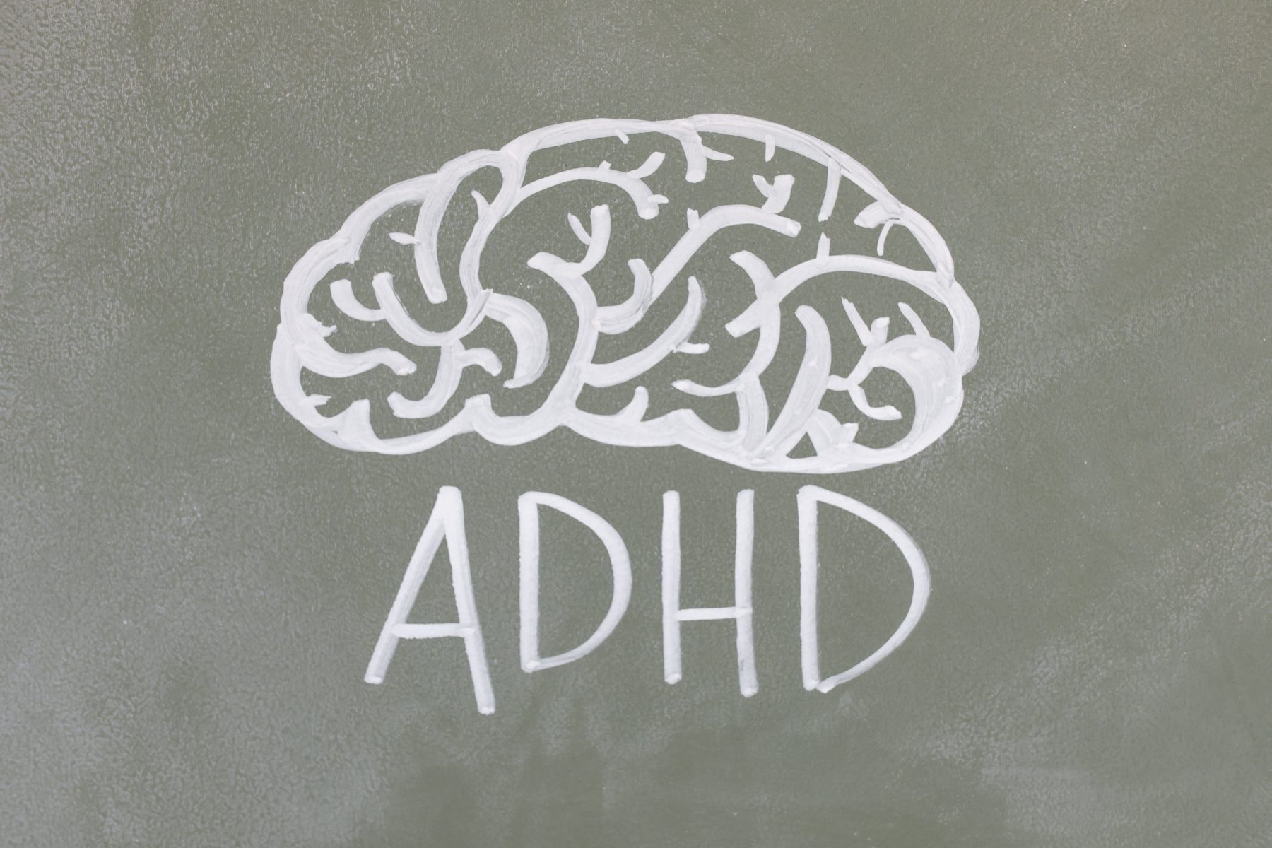 A drawing of a brain with ADHD written underneath.